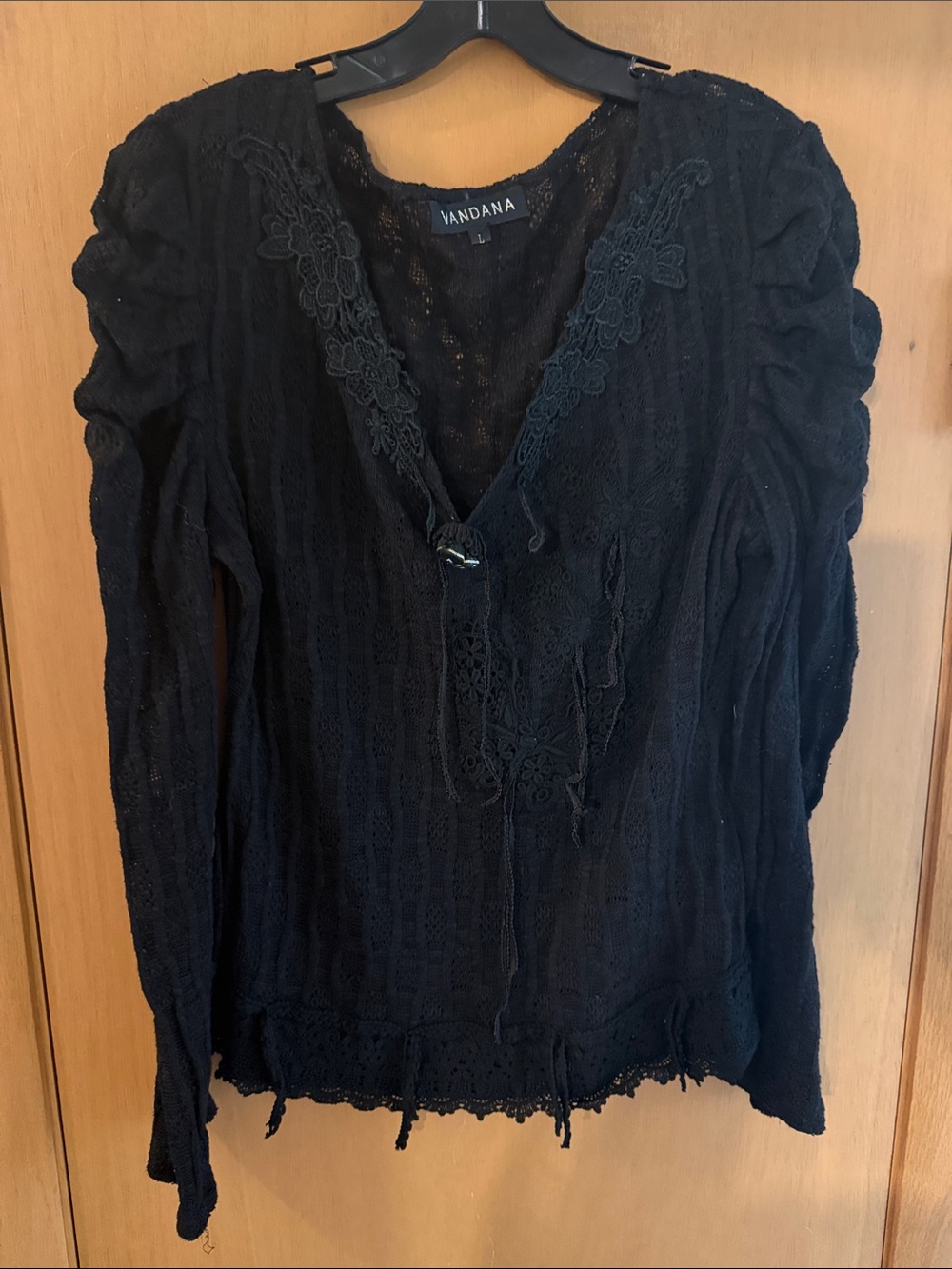 Vandana Women’s Lace-Detail Women's Top Black Whimsigoth Goth Size Large